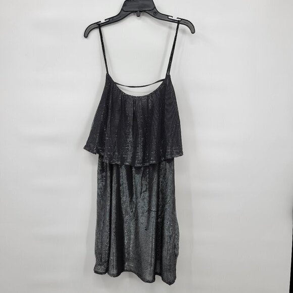 H&M Women Black Metallic Stripe Scoopneck Sleeveless Cocktail Mini Dress Small - Picture 1 of 12